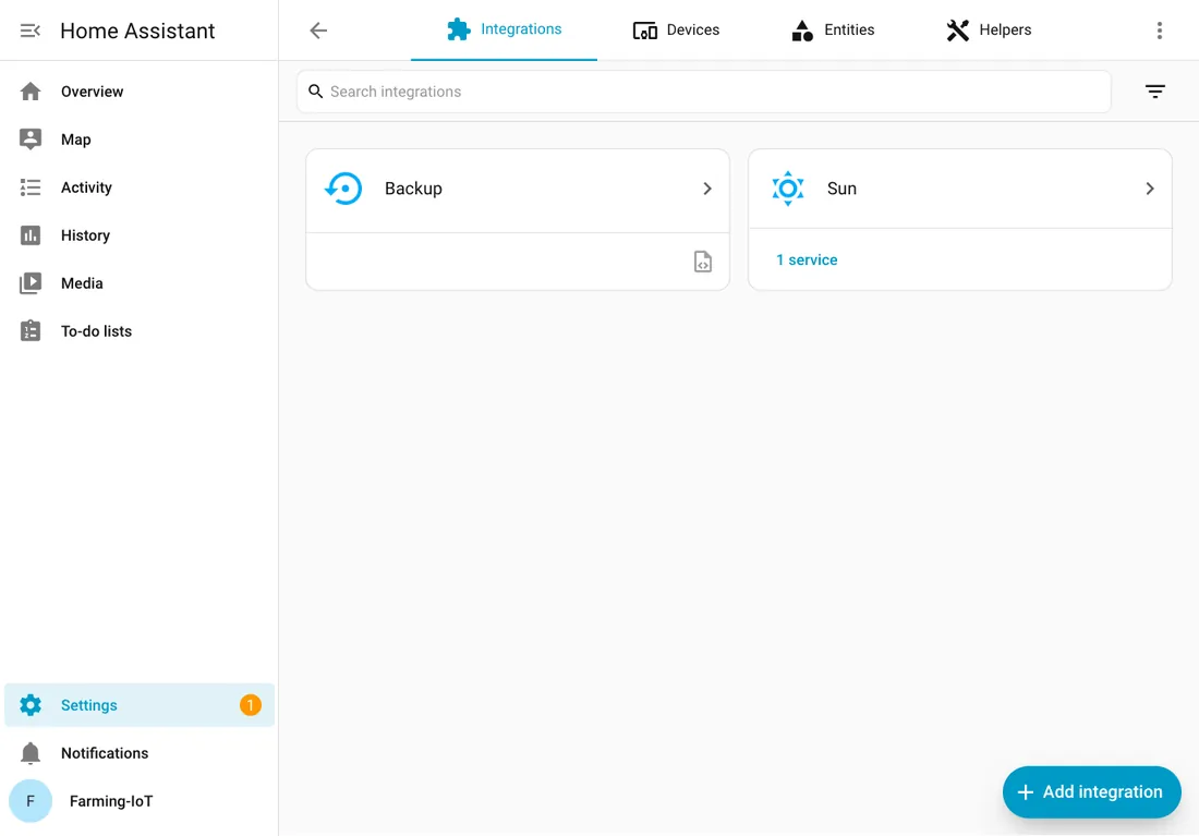 ขั้นตอนเพิ่มบอร์ดด้วยหมายเลข IP: กด + Add integration ค้นหา ESPHome พิมพ์ IP ในช่อง Host กด Submit แล้วตรวจชื่อในช่อง Device name